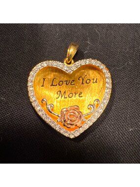 Gold Over Sterling Silver 925 I Love You More CZ Heart Pendant Size 1" Length
